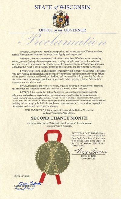 Wisconsin Proclamation of Second Chance Month